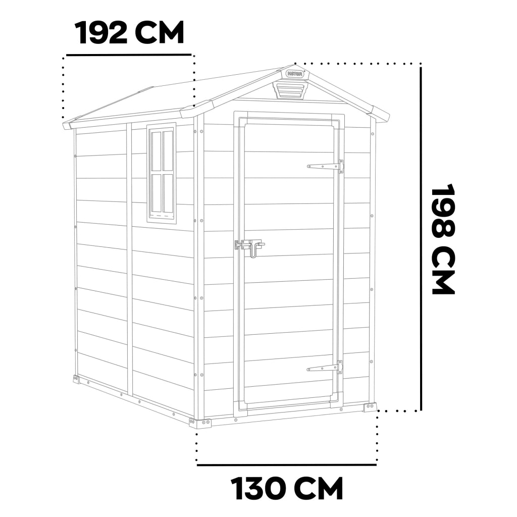 Manor 4x6 - Casetta da Giardino 130x198x192 cm 1 Anta per deposito attrezzi fini-tura effetto legno graffiato in Resina Grigio