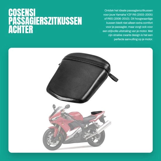 Sedile passeggero posteriore per Yamaha YZF R6 2003-2005/R6S 2006-2010 - Nero - Pelle sintetica - Respirabile e confortevole - Sedile per motocicletta