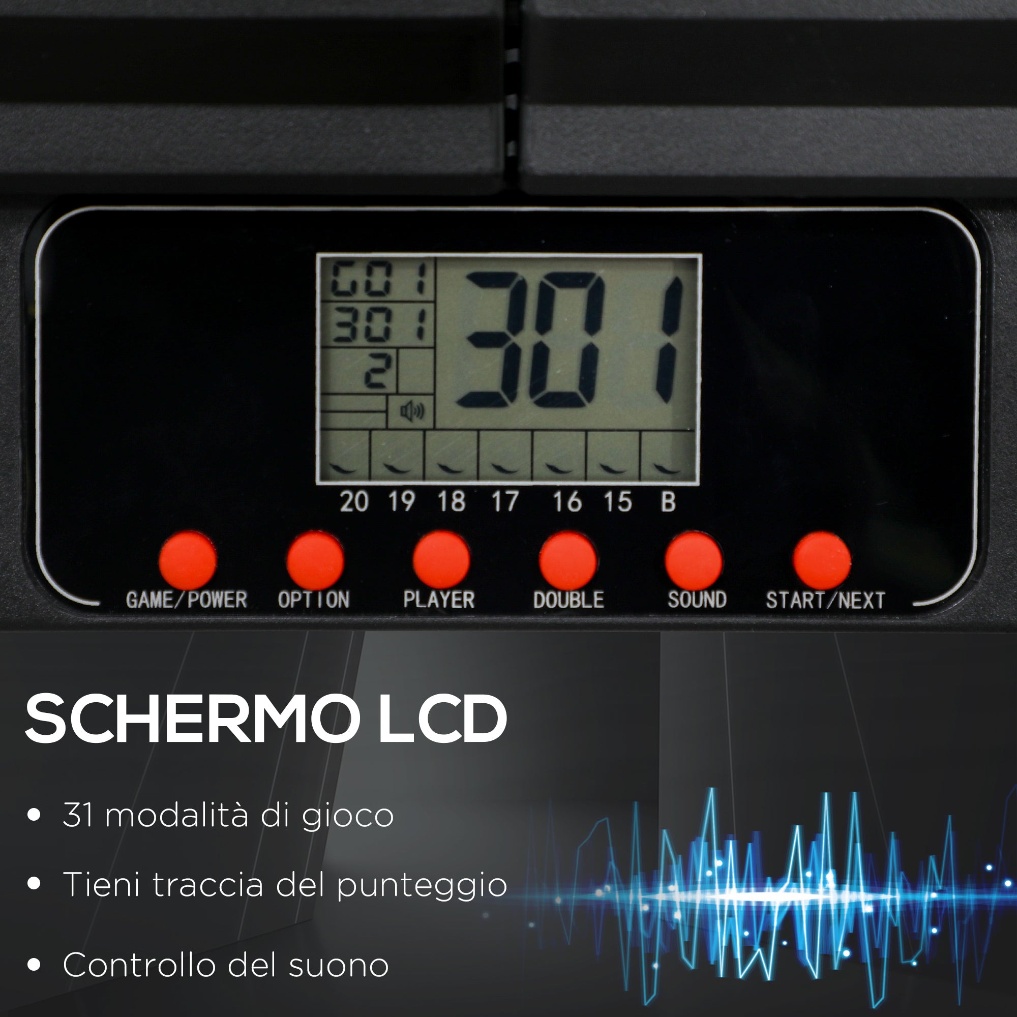 Bersaglio Freccette Elettronico 83x45x4 cm con 6 Freccette e Monitor LCD Rosso e Nero