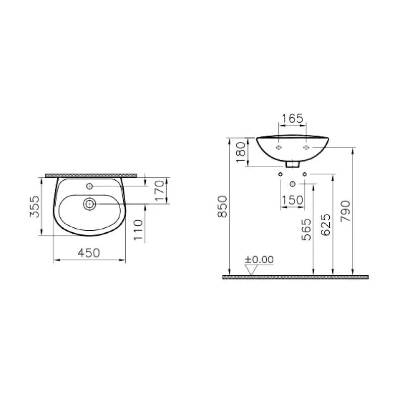 Lavabo in ceramica 45 cm - Serie Normus