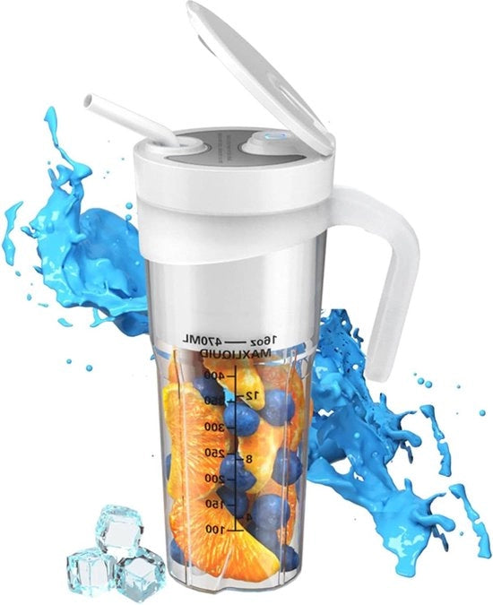 Bicchiere Portatile di Dimensione Personalizzata - Juicer a Batteria e Impermeabile 470ml/16oz - 6 Lame - Adatto per Succo Smoothie Shakes - LB40 Bianco .