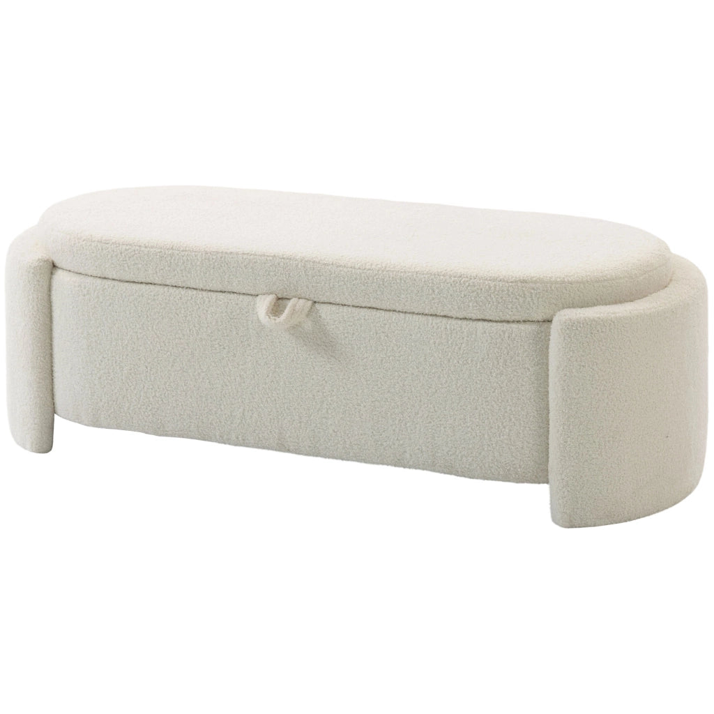 Pouf contenitore ovale imbottito in tessuto ¨C zephmum ¨C crema 129x48.5x44 cm