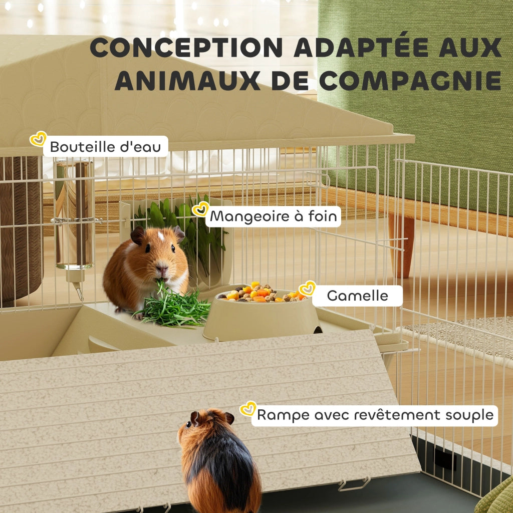 Gabbia per Piccoli Animali con Parco e Tappeto ¨C zephmum ¨C Beige 108x71x57 cm