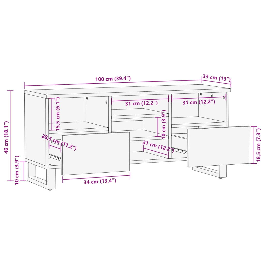 Mobile TV 100x33.5x46 cm Legno massello di mango e legno ingegnerizzato