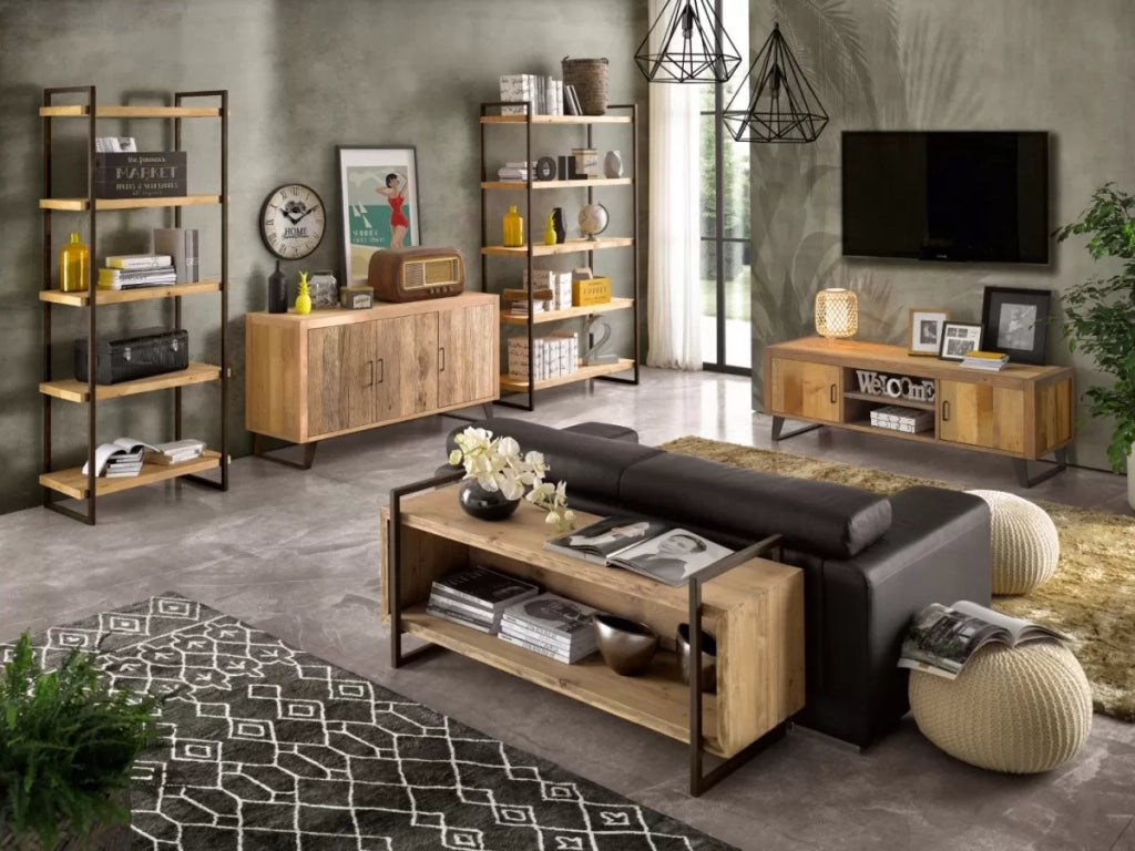 Libreria industrial cortina in legno massello di abete 80x45x205 - Mobili 2G
