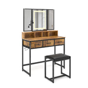Vicco Tavolo da toilette Rovere rustico 90 cm con sgabello e specchio LED