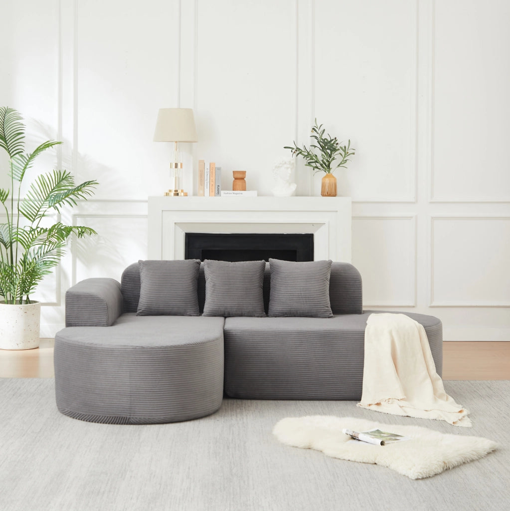 DIVANO Angolare 220x155 cm in Velluto a Coste Grigio