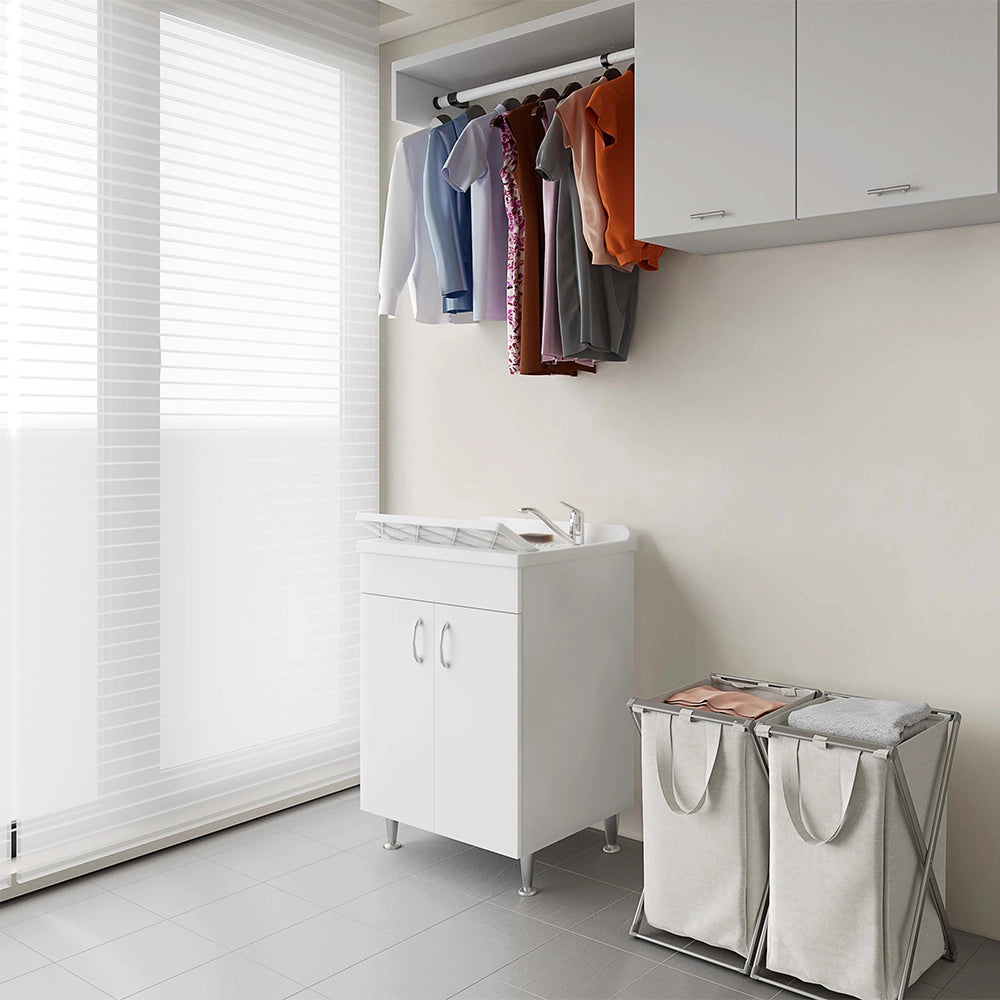 Mobile lavatoio 60 x 50 in legno con asse e kit di scarico incluso Fedra