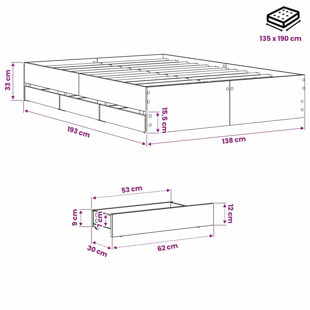 Telaio del letto con storage Rovere Artigianale 135 x 190 cm 3445767