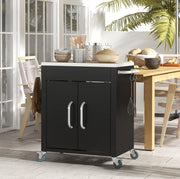 Carrello da cucina nero con piano in acciaio inox