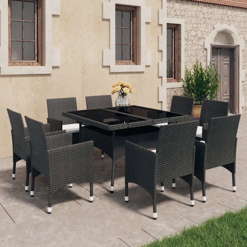 Set Mobili da Pranzo per Giardino 9 pz Polyrattan e Vetro Nero 3058338