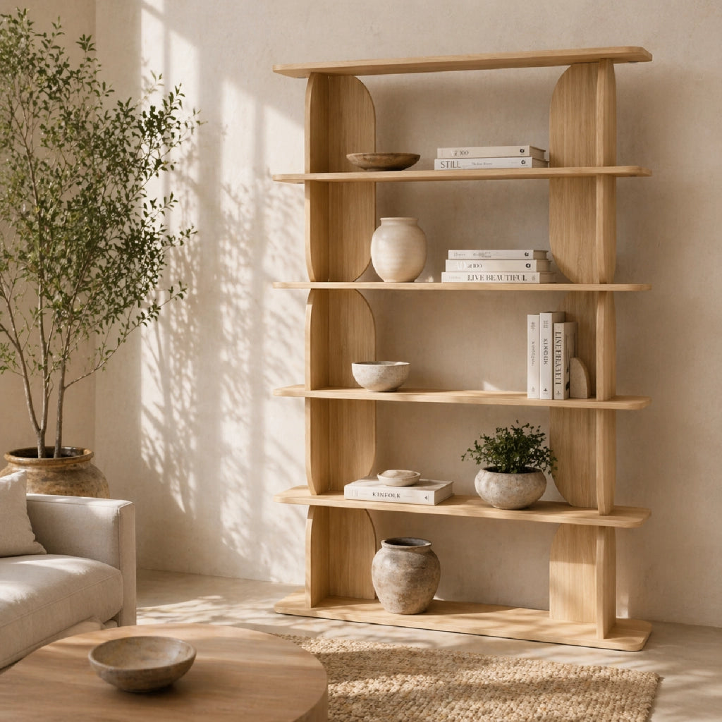 Libreria Moderna In Melaminico Con 5 Ripiani A Giorno Per Soggiorno Salotto Studio Corridoio Zona Living E Ufficio Design Minimal Contemporaneo 120 X 181.5 X 34 Cm Rovere Naturale