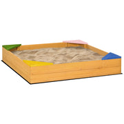 EasyComfort Sabbiera per Bambini da 4 Posti in Legno di Abete con Design senza Fondo, 109x109x19.8 cm