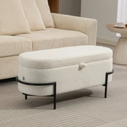 Panca contenitore imbottita con vano da 69 L, seduta in poliestere color crema bianco, 114,5 cm