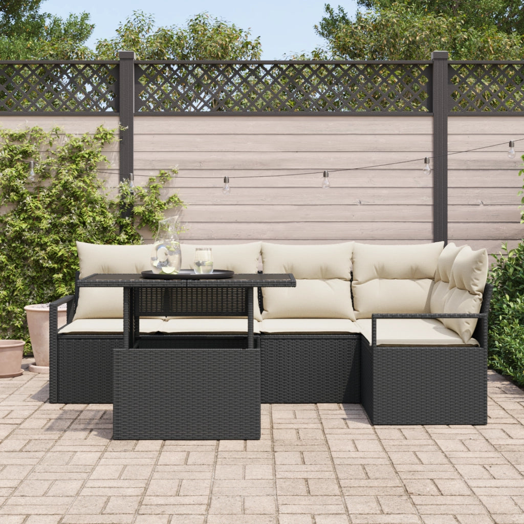 Set divani giardino  6 pezzi con cuscini Rattan nero