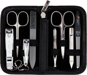 Set di manicure di alta qualità in astuccio di pelle artistica nera - set di forbici per unghie, set di taglieri per unghie e piedi, pinza e vetrata per unghie