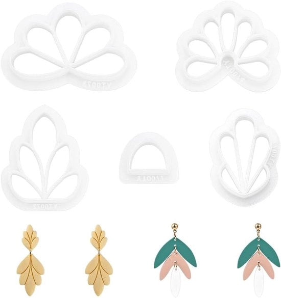 Set di taglieri in polimero per creare orecchini e gioielli - Taglieri a forma di foglia e misto stili - 4 set - 4 stili - Stampi per orecchini in polimero