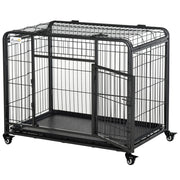 EasyComfort Kennel Gabbia per Cani Pieghevole Doppia Porta con Blocco 4 Ruote con Freno e Fondo Rimovibile, 109.5x71x78cm