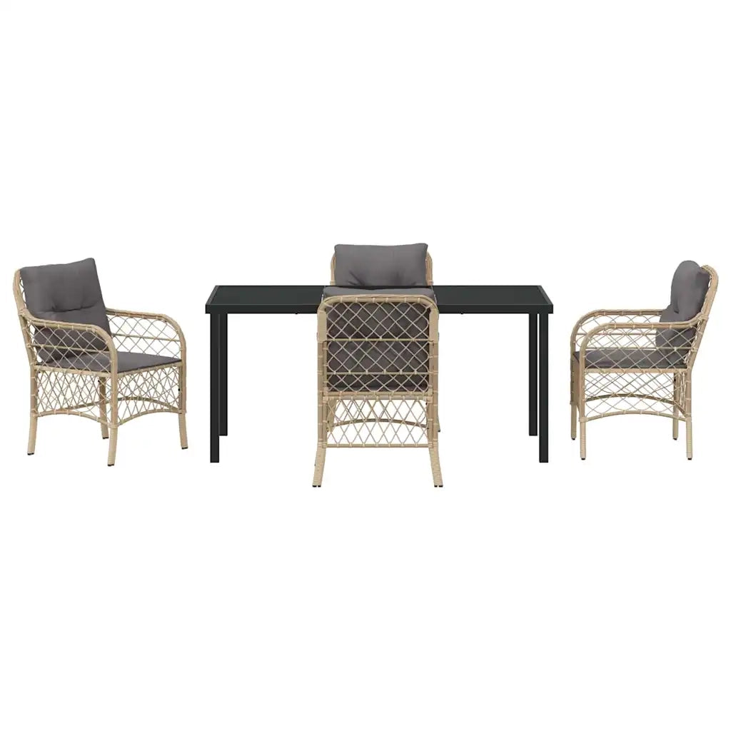 Set da Pranzo per Giardino con cuscino 5 pcs Beige polyrattan 3380235