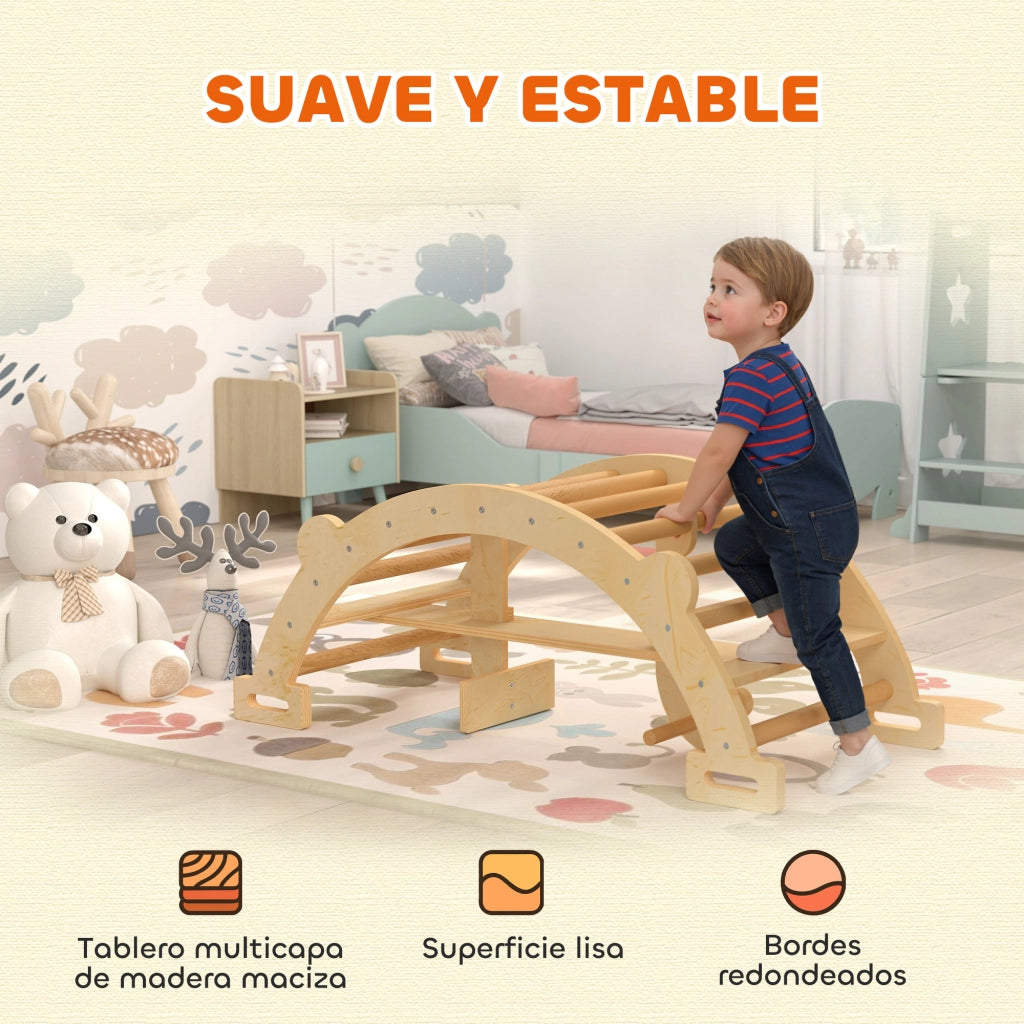 Letto a Soppalco con Arco e Dondolo ¨C Zephmum ¨C Legno Naturale 140x200