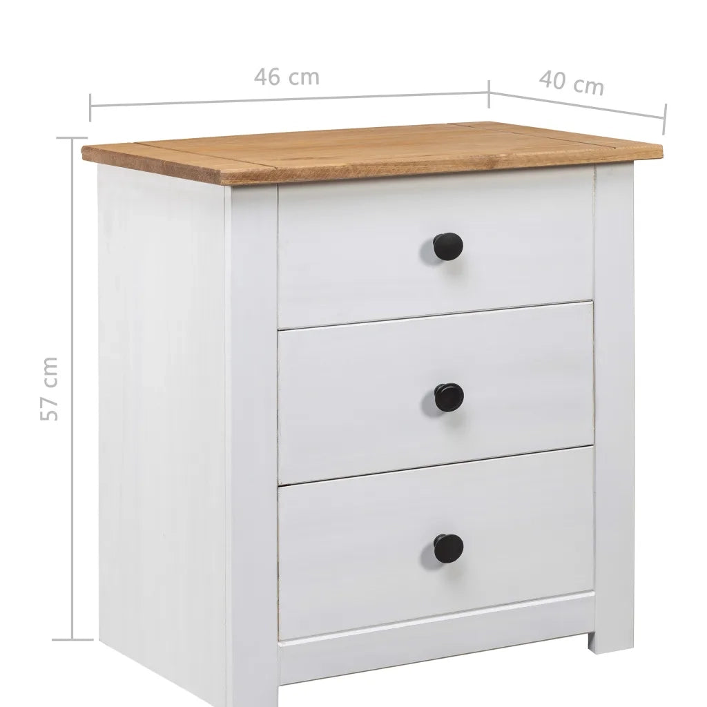 Comodino | Armadio da Notte | Mobiletto da notte Bianco 46x40x57 cm in Legno di Pino Panama Range