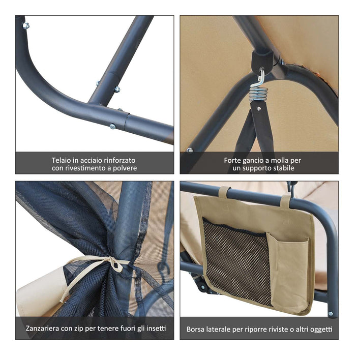 Dondolo 3 Posti da Giardino con Zanzariera Schienale Reclinabile per Funzione Letto Caffè? Chiaro