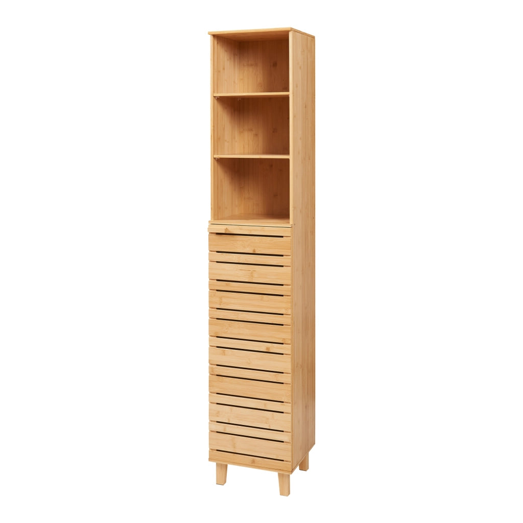 Mobile a Colonna Epind da Bagno 180 x 33 x 30 cm con Scomparti Aperti e Chiusi - Bambù Naturale [en.casa]