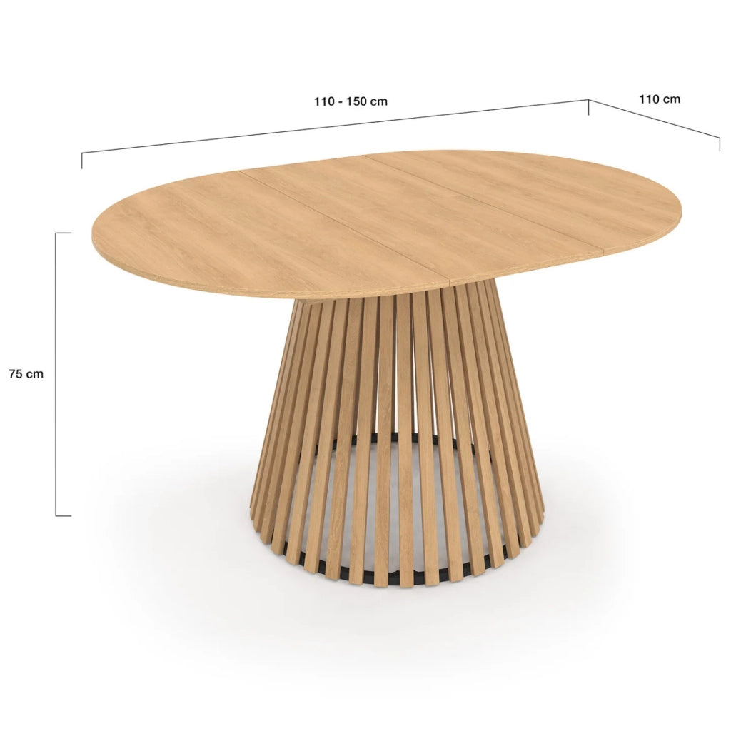 IDMarket - CARMEN tavolo da pranzo rotondo allungabile 4-8 persone con gambe a doghe in legno e piano in legno da 110 a 150 cm