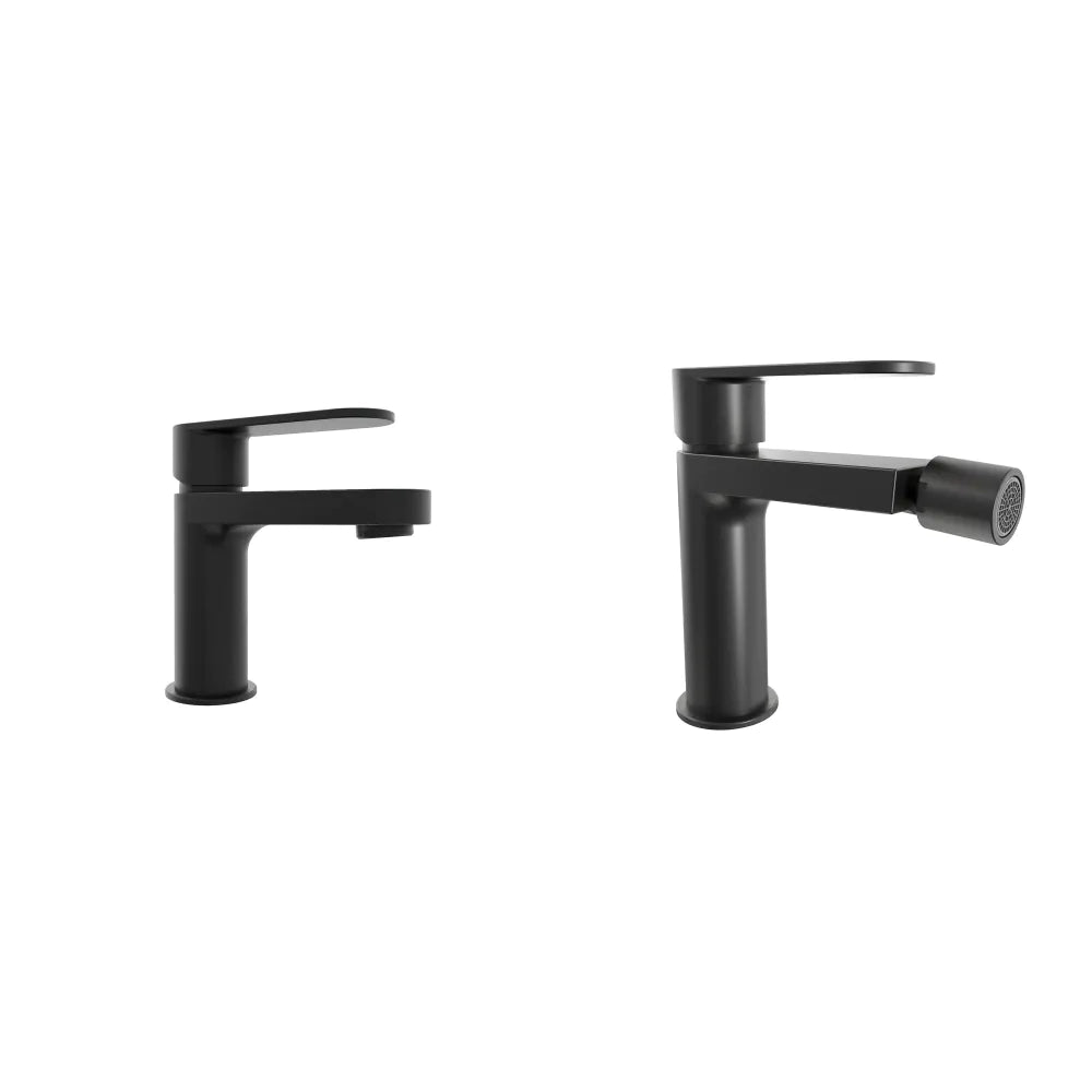 Coppia miscelatori lavabo 13cm e bidet nero opaco senza scarico | Margot