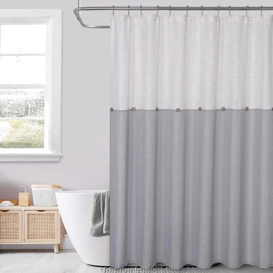 Doccia tenda da bagno lavabile resistente muffa - tenda da bagno in tessuto con bottoni decorativi - grigio 183 x 198 cm