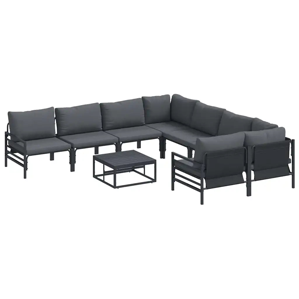 Set Divano da Giardino con cuscino 9 pcs Nero Acciaio 3378971