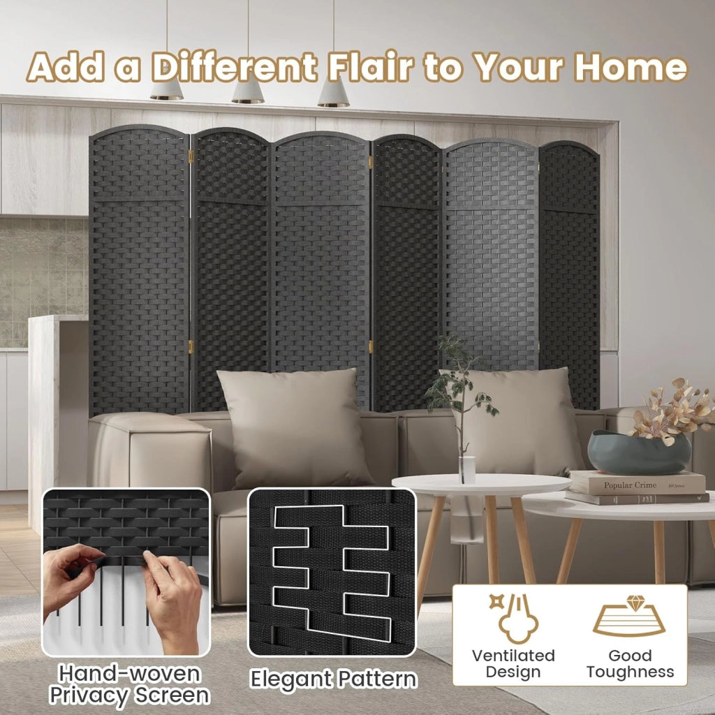 Paravent - Divisorio per interni, 6 pezzi, 240 x 170 cm, divisorio pieghevole, parete spagnola, telaio in legno, autoportante, con texture tessuta a mano, protezione privata