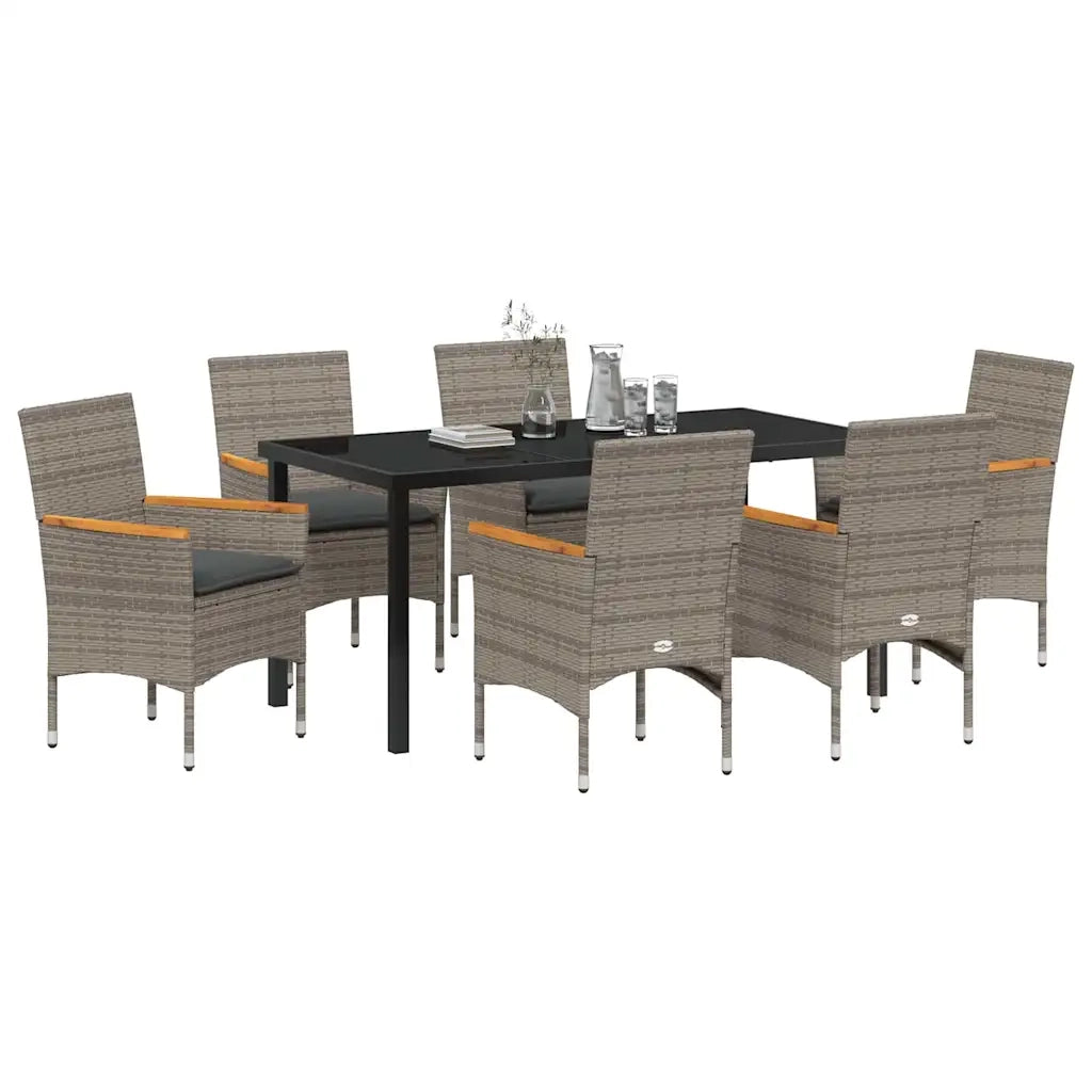 Set da Pranzo per Giardino con cuscino 7 pcs Grigio polyrattan