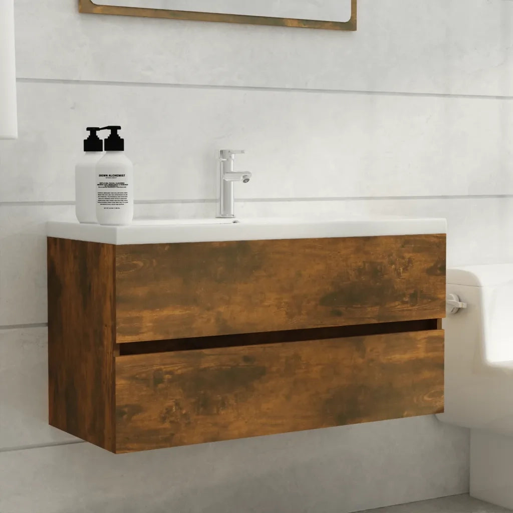 Mobile SottoLavabo | Armadio Lavabo Rovere Fumo 90x38,5x45 cm Legno Multistrato