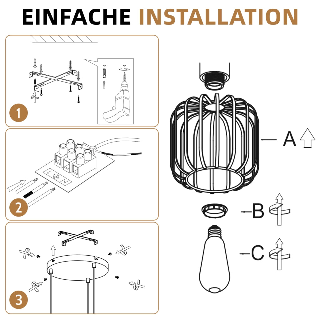 ZMH Lampada a Sospensione 3 Luci Bianco Legno Rotonda E27 Moderna per Soggiorno Cucina Camera Corridoio Senza Lampadina