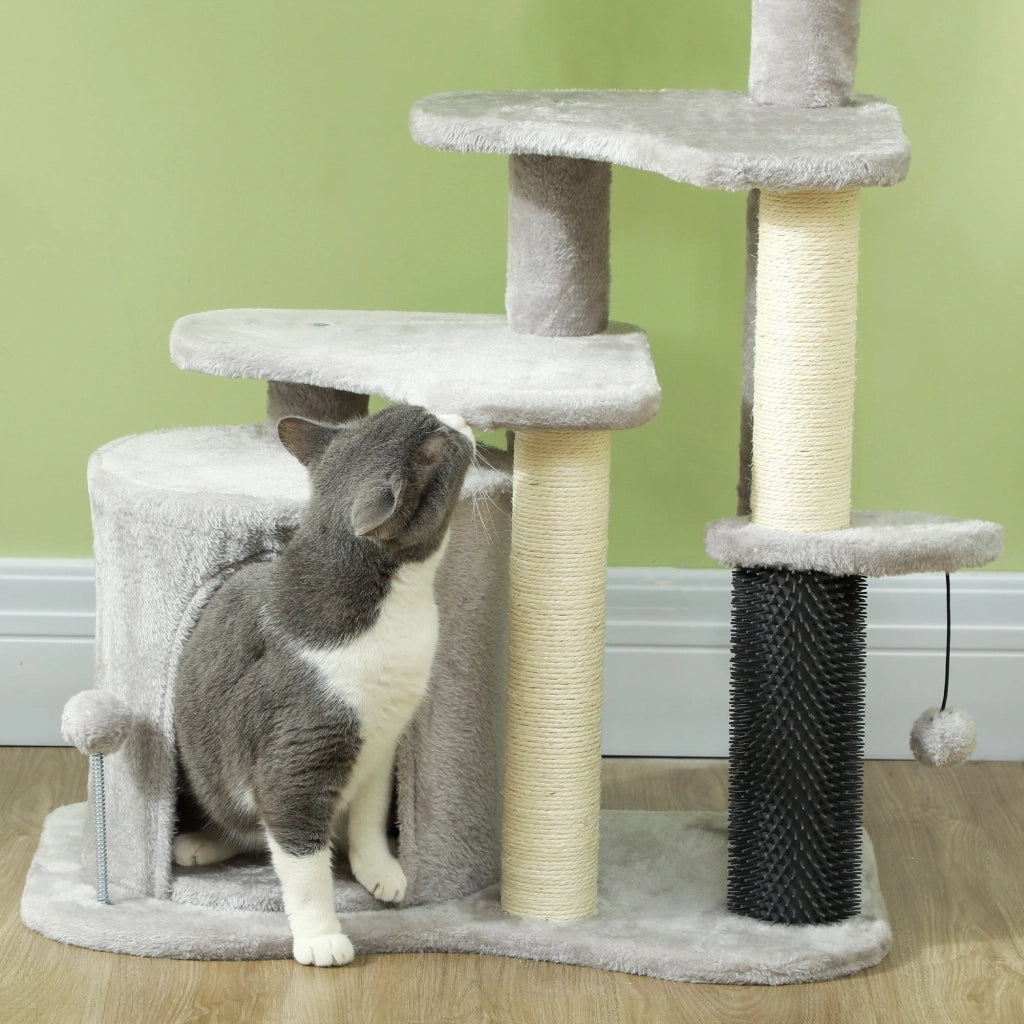 Albero Tiragraffi per Gatti con Casetta Ripiani e Letto 60x39x87 cm in Peluche e Sisal Grigio