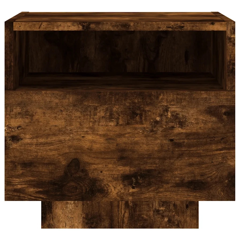 Comodino | Armadio da Notte | Mobiletto da notte con Luci LED Rovere Fumo 40x39x37 cm