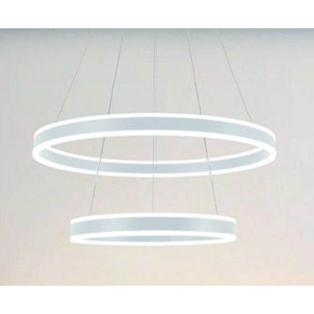 Trade Shop - Lampadario A Sospensione Led Moderno Doppio Cerchio Bianco 58w Con Telecomando 31869 -