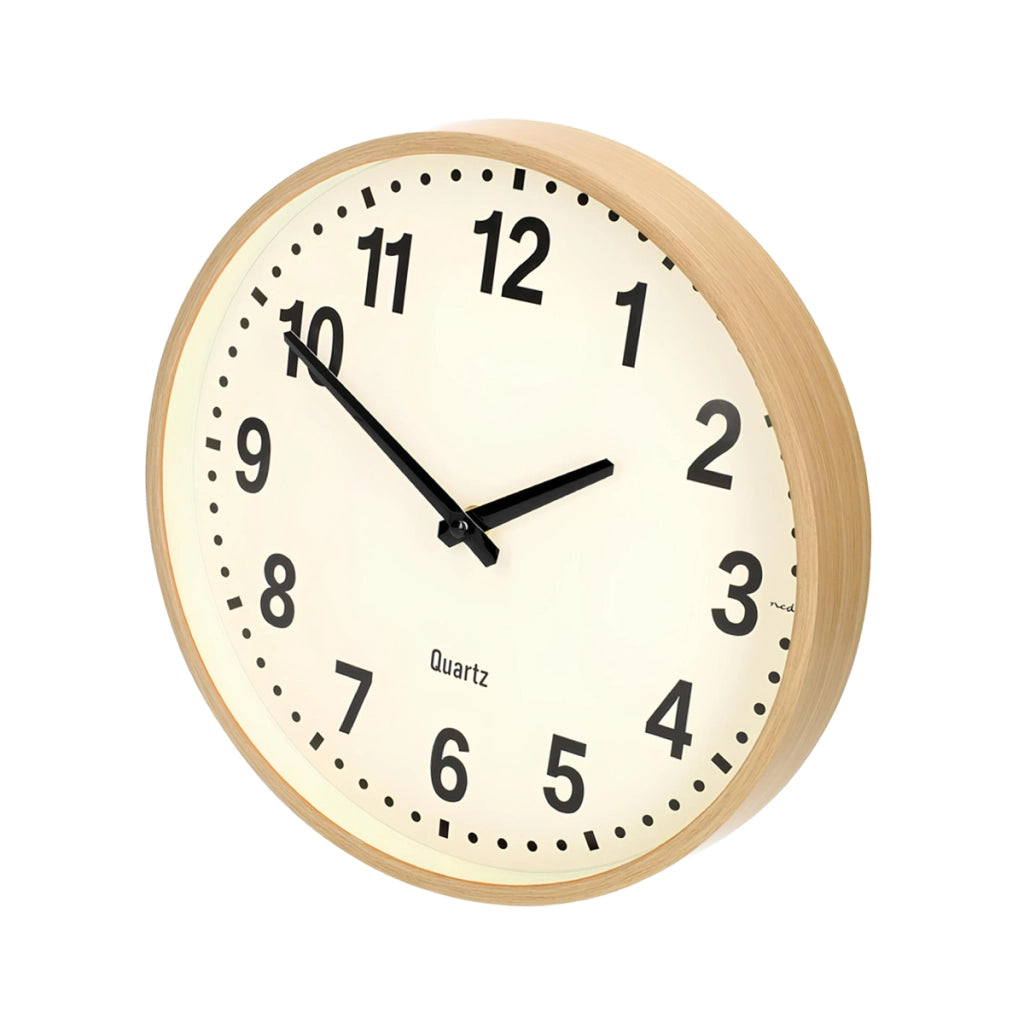 Orologio da Parete Silenzioso 30 cm Effetto Legno Grandi Numeri Facile da Leggere Beige Nedis