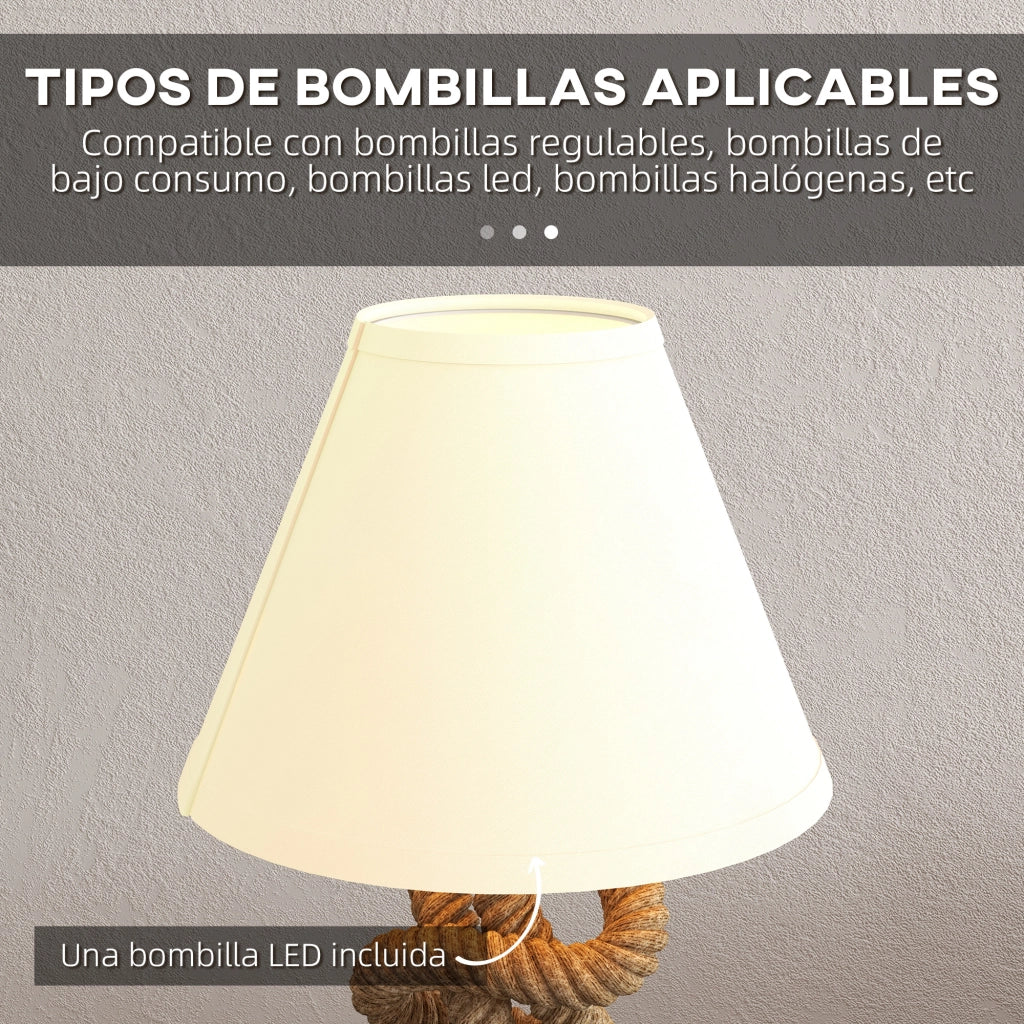 Lampada da Tavolo LED ¨C zephmum ¨C Marrone e Beige, Base Metallo, Tela Lino, ?28x45,5 cm