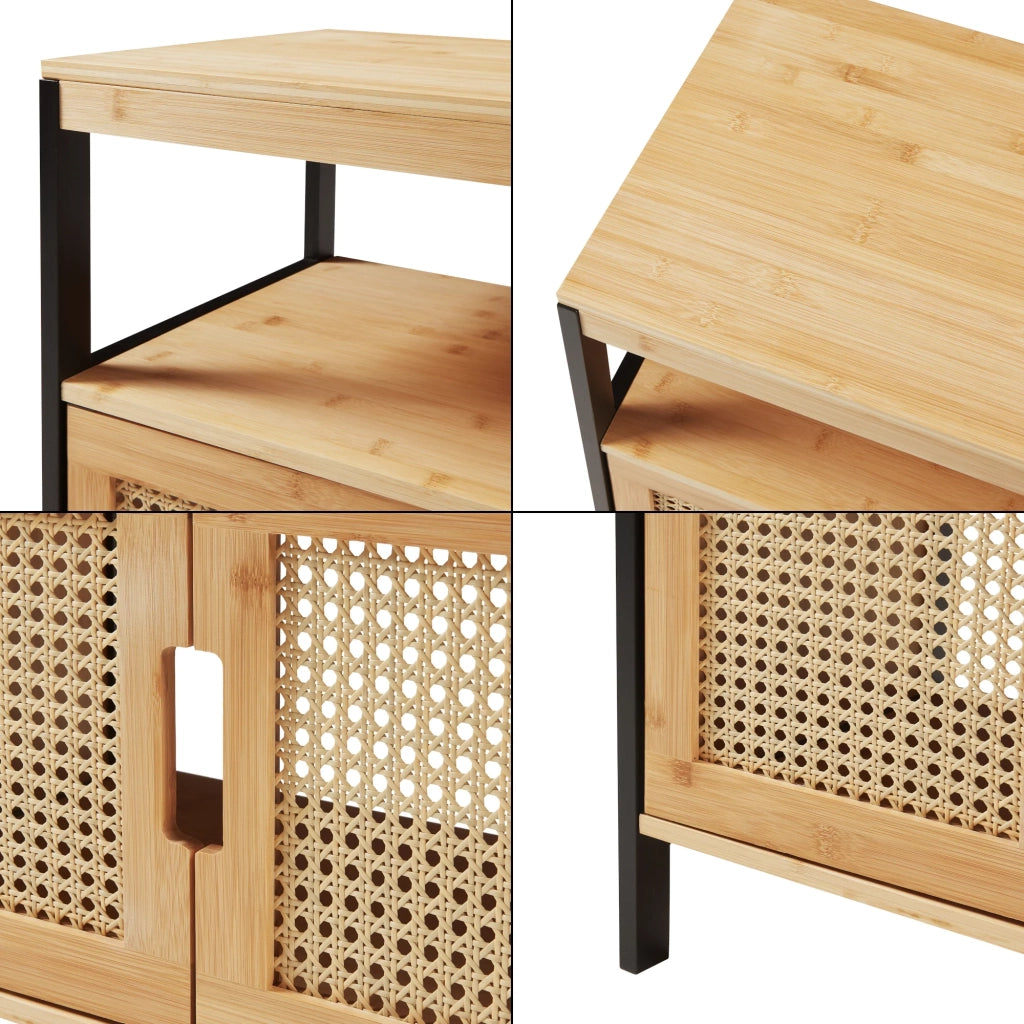Mobiletto sottolavabo per bagno design in bambù 60 x 60 x 35 cm effetto rattan nero naturale 03_0010006
