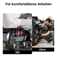 Sgabello da officina con ruote e porta attrezzi, sgabello mobile da meccanico, 120 kg di portata