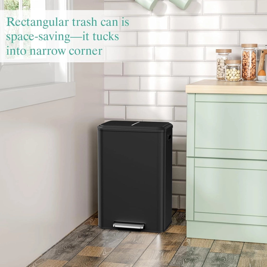 Pattumiera da cucina, 40 l, con secchio interno, con coperchio, chiusura morbida, pattumiera a pedale in acciaio, pedale, per ufficio, famiglia, colore nero