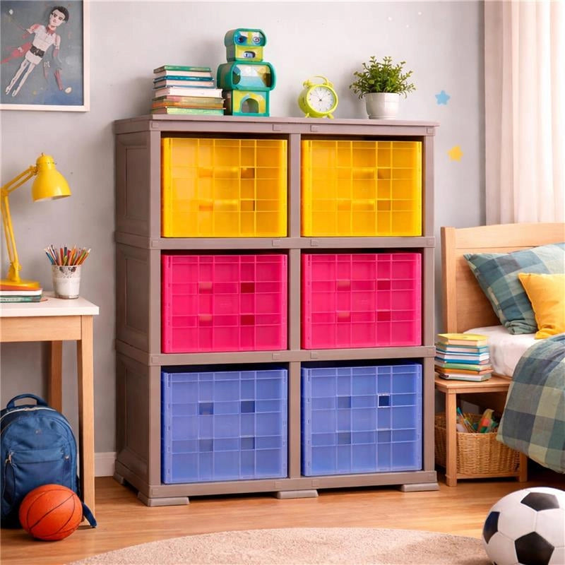 SCAFFALE 2 MODULI TALPA 79X41X125 CM CON 6 CONTENITORI CUBO A SCORRIMENTO – LIBRERIA ORGANIZZATORE VERTICALE PER CAMERETTA E ZONA STUDIO