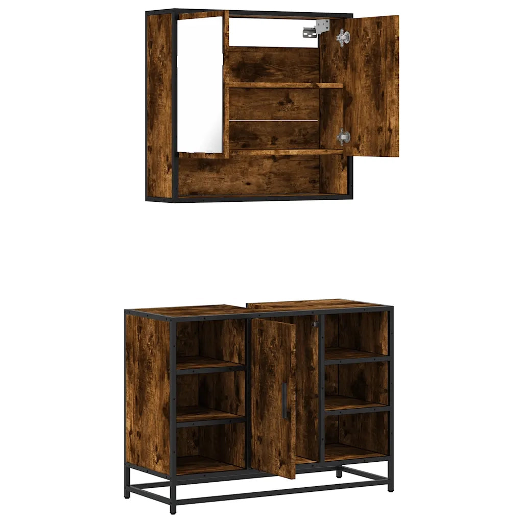 Set Mobili da Bagno 2 pz Rovere Fumo in Legno Multistrato 3300942