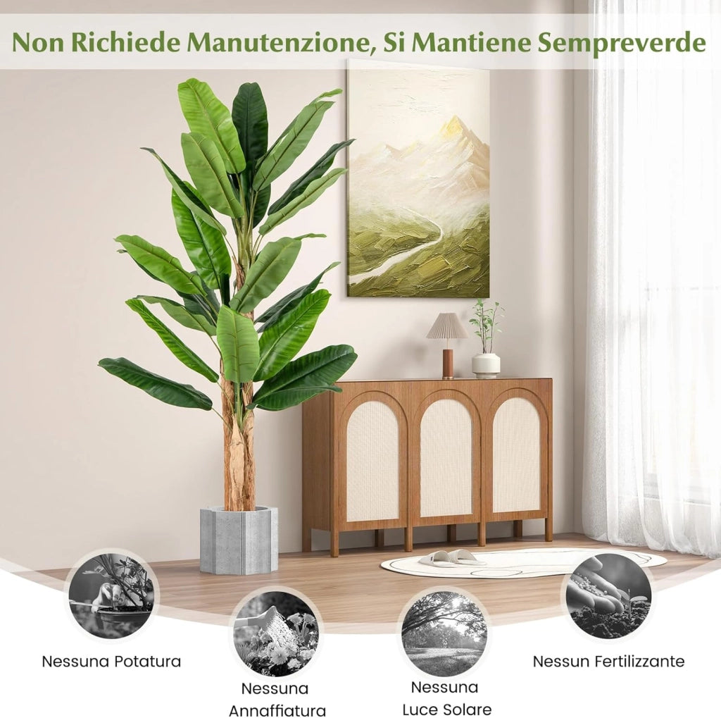 Pianta Finta da Interno ed Esterno 160/165/195 cm, Banano Artificiale Alto con Foglie e Tronchi, Pianta Artificiale Grande in Vaso per Salotto, Ingresso e Ufficio (195 cm)
