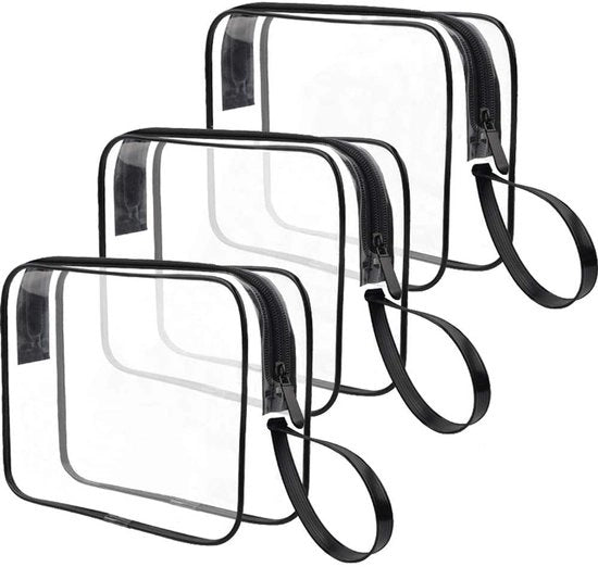 Set di 3 contenitori trasparenti, borsa cosmetica trasparente, zaino, borsa make-up, contenitori acqua-resistenti, zaino, contenitori per signore e signori, nero