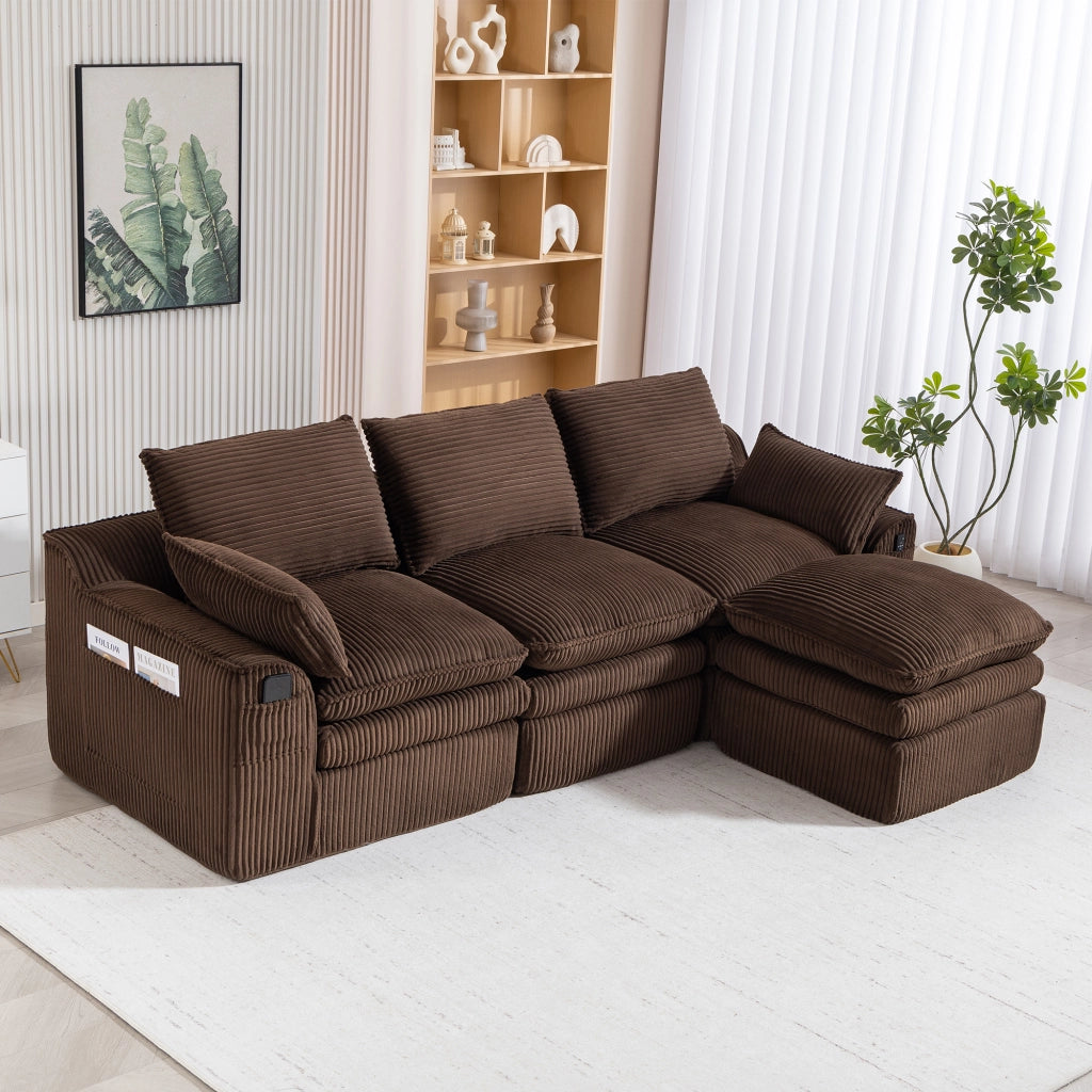 DIVANO Modulare 3 Posti 263x167x85 cm Tessuto a coste Marrone