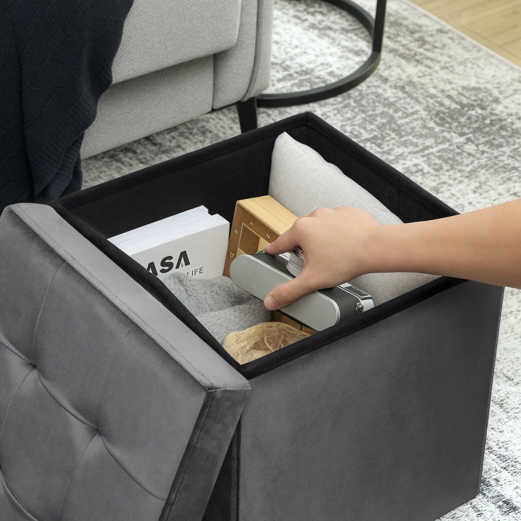 Sgabello ripiano con contenitore ¨C zephmum ¨C grigio 38x38x45 cm