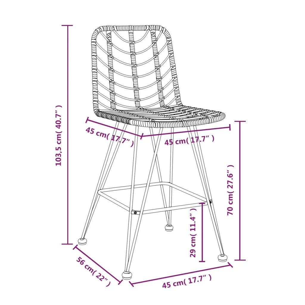Sgabelli da Bar 2 pz Neri 45x56x103,5 cm Rattan PE e Acciaio 319431
